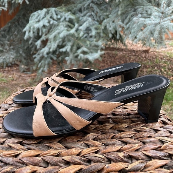 NEW Aerosoles Gemini Tan Leather Strappy 2” Block Heel Slide Mule Sandal Size 10 - Picture 10 of 10